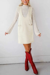 Lovelet Pocketed V-Neck Mini Sweater Overall Dress 100100741662145 42 Affordable Fashion Under $100 Jerry's Apparel 