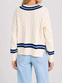 V-Neck Cable Knit Sweater with Contrast Striped Trim 101002074926280 41 Affordable Fashion Under $100 Jerry's Apparel 