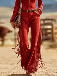 Western-Inspired Suede Fringe Jumpsuit with Zipper Front 101001816783054 101 Birthday Outfit Ideas Jerry's Apparel 