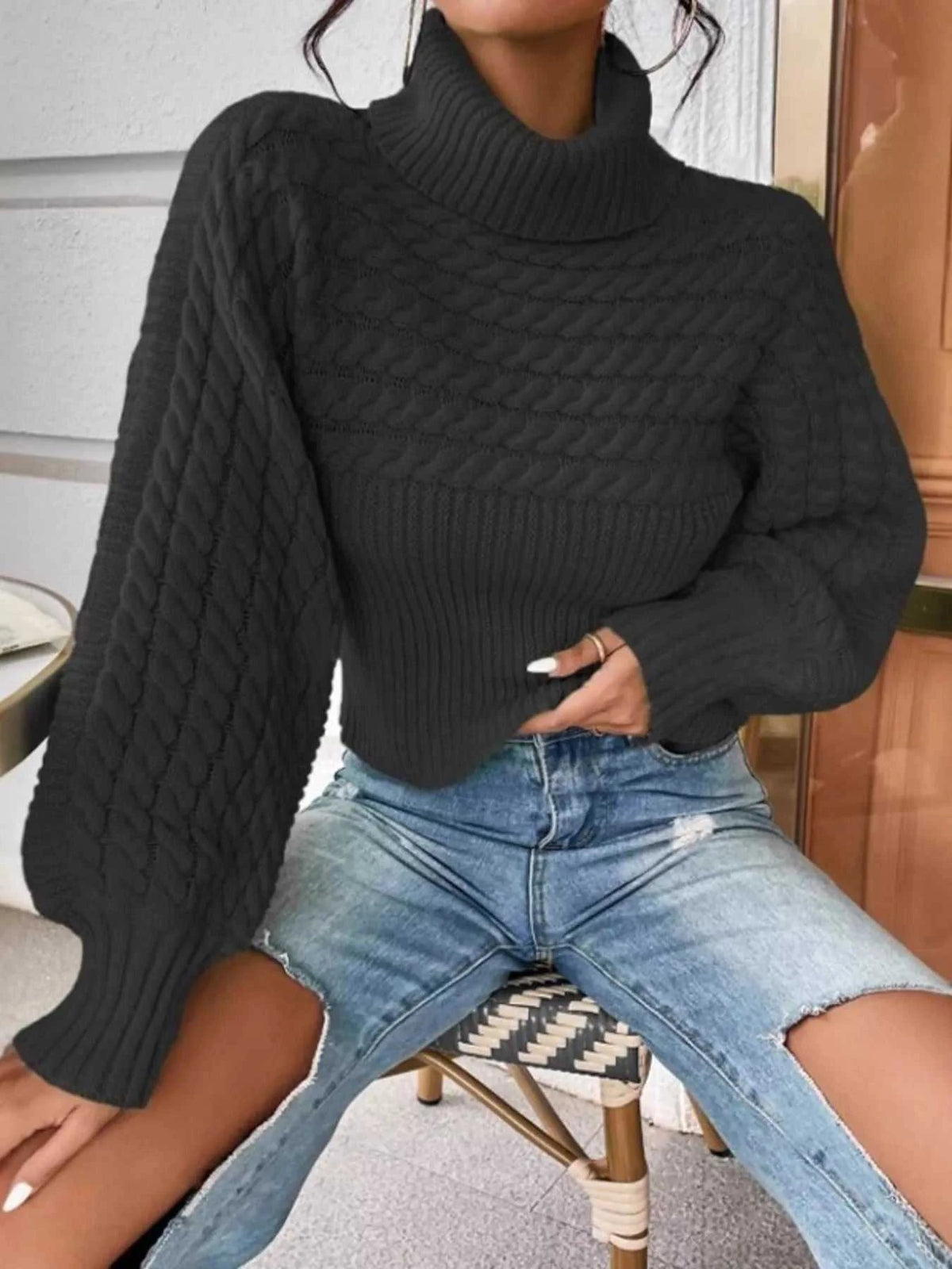 Textured Knit Turtleneck Long Sleeve Sweater 100100565063605 26 Affordable Fashion Under $100 Jerry's Apparel 