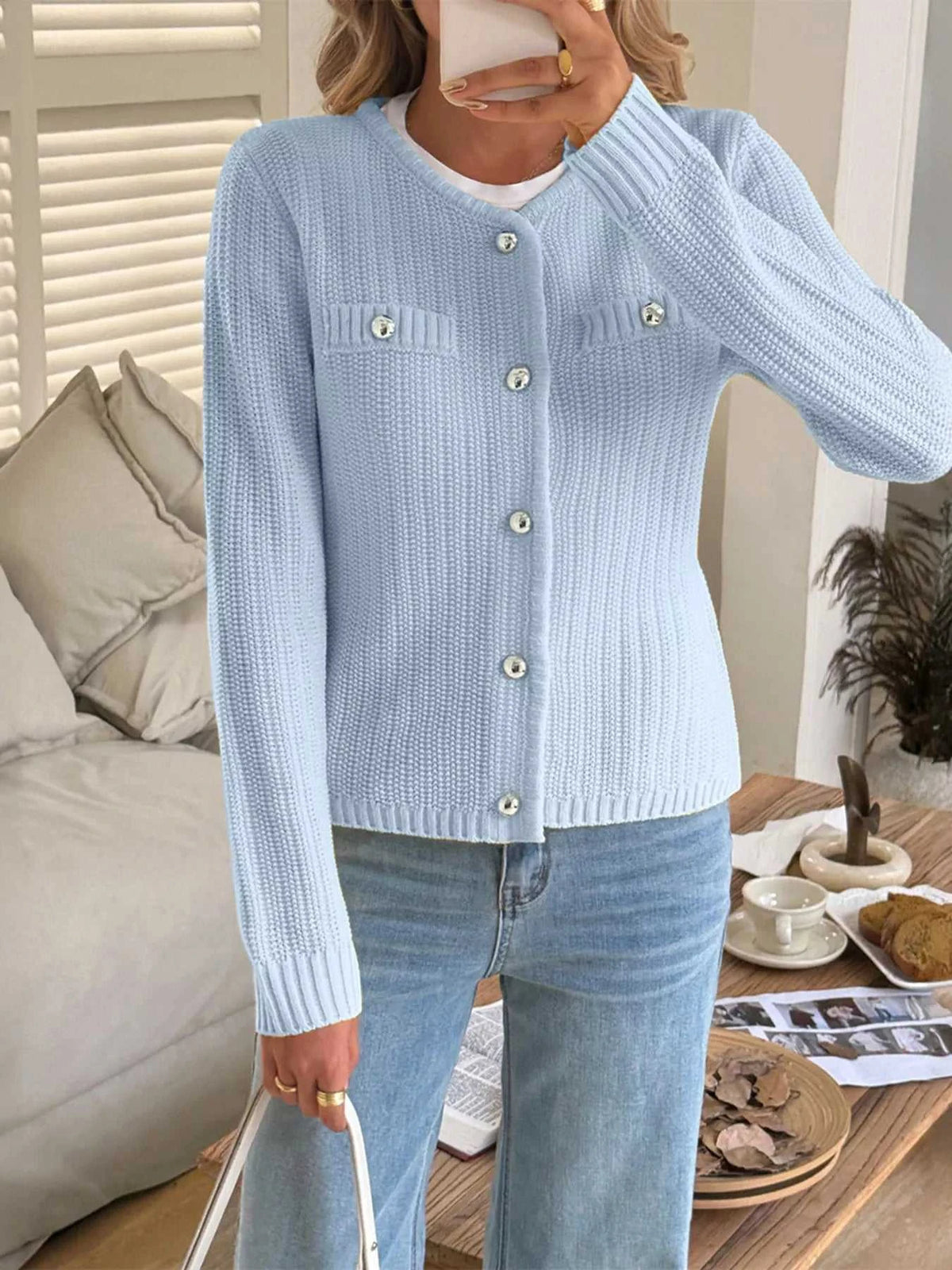 Button-Front Ribbed Long Sleeve Cardigan 100100873409689 56 Affordable Fashion Under $100 Jerry's Apparel 