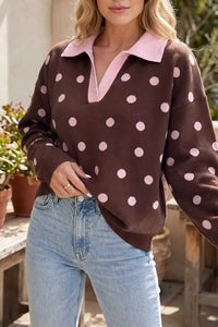 Polka Dot Pattern Color Block Collared Loose Pullover Sweater 101002251484557 51 Affordable Fashion Under $100 Jerry's Apparel 
