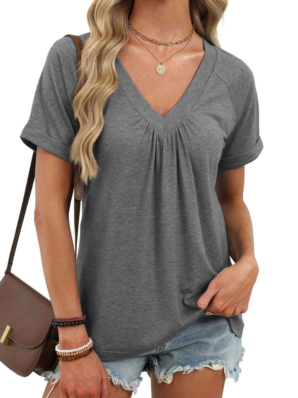 Casual V-Neck Short Sleeve T-Shirt 100100731554922 25 Affordable Fashion Under $100 Jerry's Apparel 