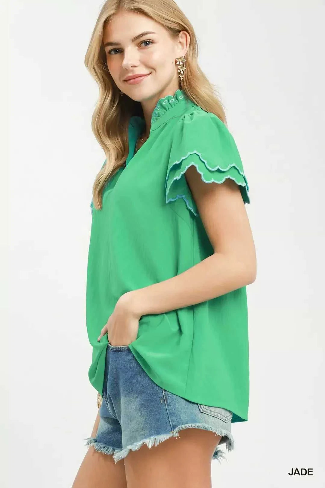 Umgee Scalloped Ruffle Sleeve Top 100100089911411 55 Affordable Fashion Under $100 Jerry's Apparel 