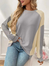 Color Block Waffle Knit Long Sleeve T-Shirt 100100404511401 37 Affordable Fashion Under $100 Jerry's Apparel 