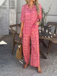 Devine Printed Button Down Shirt and Pants Set 100100774461792 54 Gifts for Her Jerry's Apparel 
