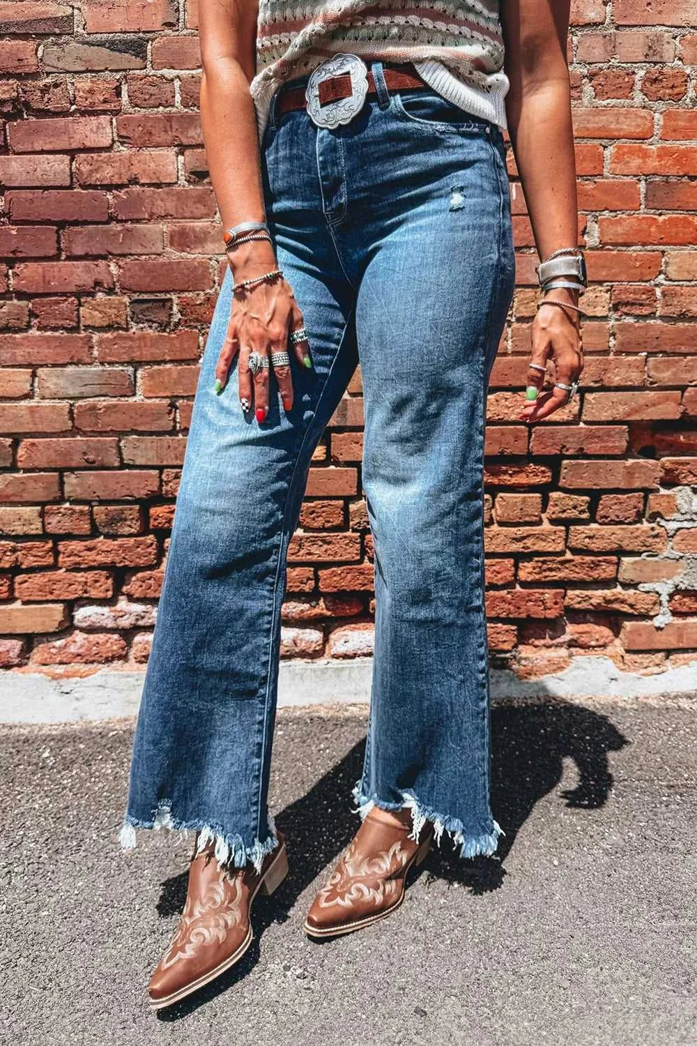 High Waist Frayed Hem Flare Jeans 100100364484186 71 Affordable Fashion Under $100 Jerry's Apparel 