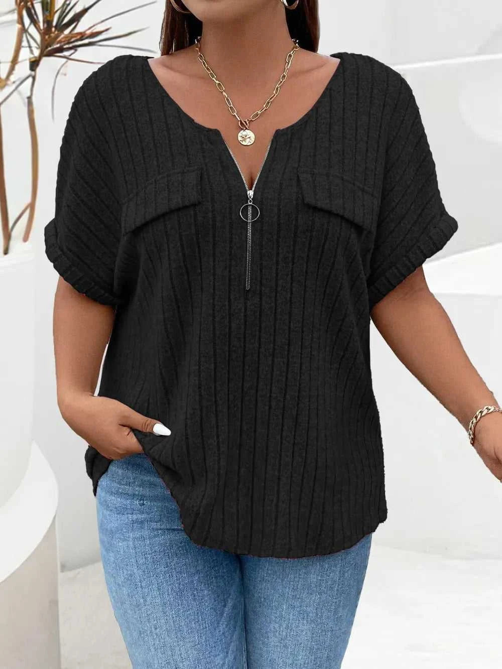 Plus Size Half Zip Short Sleeve T-Shirt 100100839821428 27 Affordable Fashion Under $100 Jerry's Apparel 