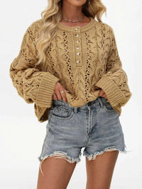 Chic Cable Knit Half-Button Openwork Sweater 100100449594474 54 Affordable Fashion Under $100 Jerry's Apparel 