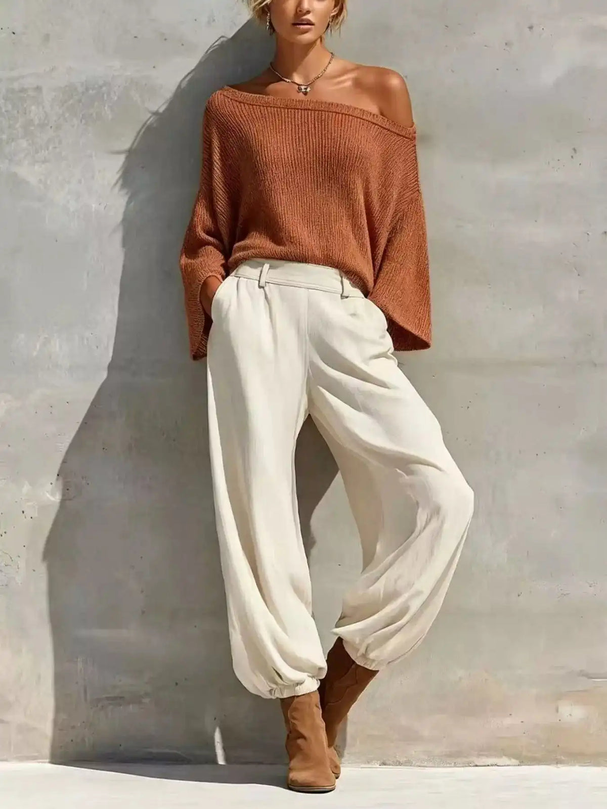 One-Shoulder Knit Top and High-Waisted Pants Set 101001302987869 58 Women's Pants Set Gifts for Her Jerry's Apparel 