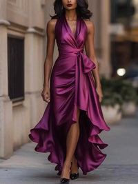 Full Size High-Low Ruffled Satin Maxi Dress Plus Size 100100053477066 42 Seasonal Fashion Collections Jerry's Apparel 