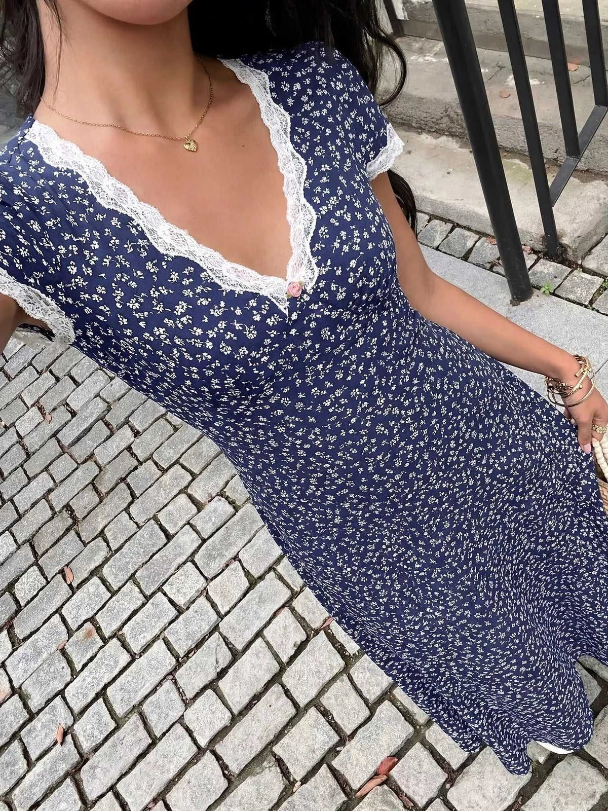 Floral Print Lace Trim Maxi Dress 100100543668093 36 Affordable Fashion Under $100 Jerry's Apparel 