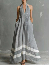Full Size Striped Halter Neck Maxi Dress with Pockets Plus Size 101001255484037 45 Affordable Fashion Under $100 Jerry's Apparel 