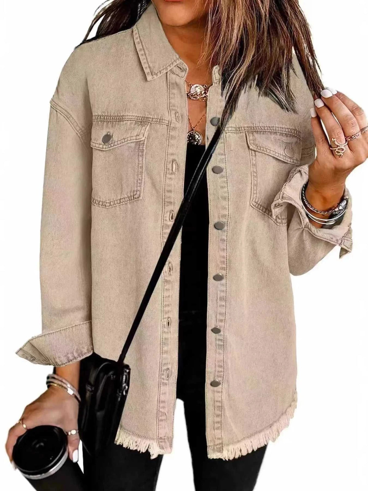 Frayed Hem Button Up Denim Jacket 101003454841681 50 Affordable Fashion Under $100 Jerry's Apparel 