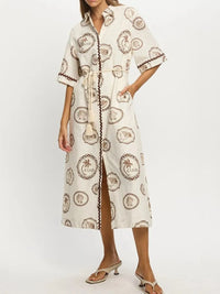 Printed Button-Down Midi Shirt Dress