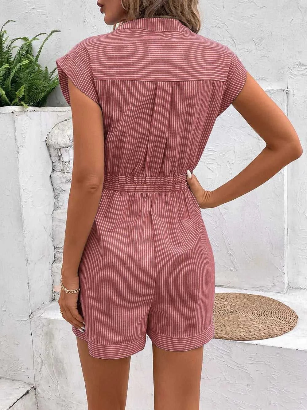 Perfee Striped Notched Tie Waist Romper 100100531531771 37 Affordable Fashion Under $100 Jerry's Apparel 