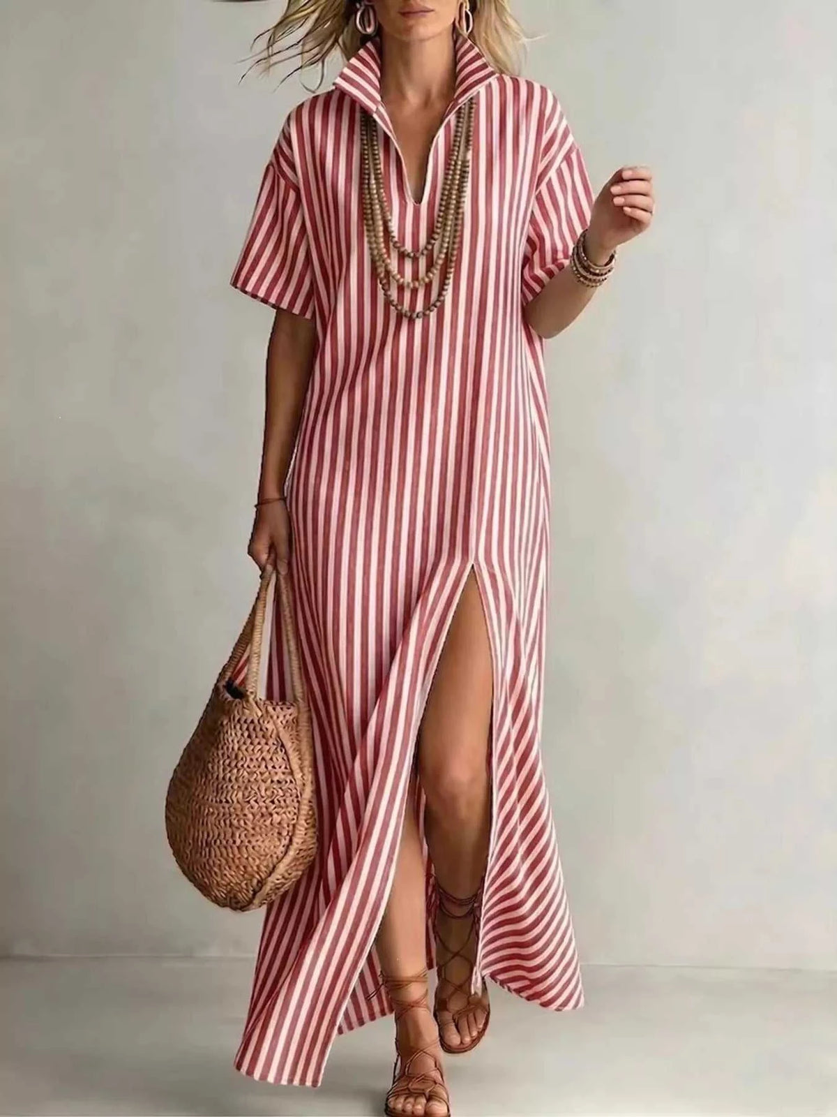 Full Size Striped Maxi Dress with Side Slit Plus SIze 100100680865570 32 Affordable Fashion Under $100 Jerry's Apparel 