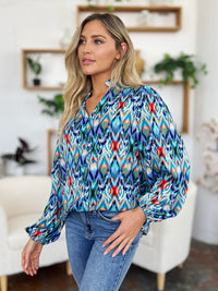 Full Size Printed Balloon Sleeve Blouse