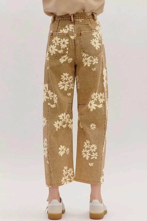 Floral Print Metal Button Pleated Straight Leg Jeans 101003590486766 80 Seasonal Fashion Collections Jerry's Apparel 