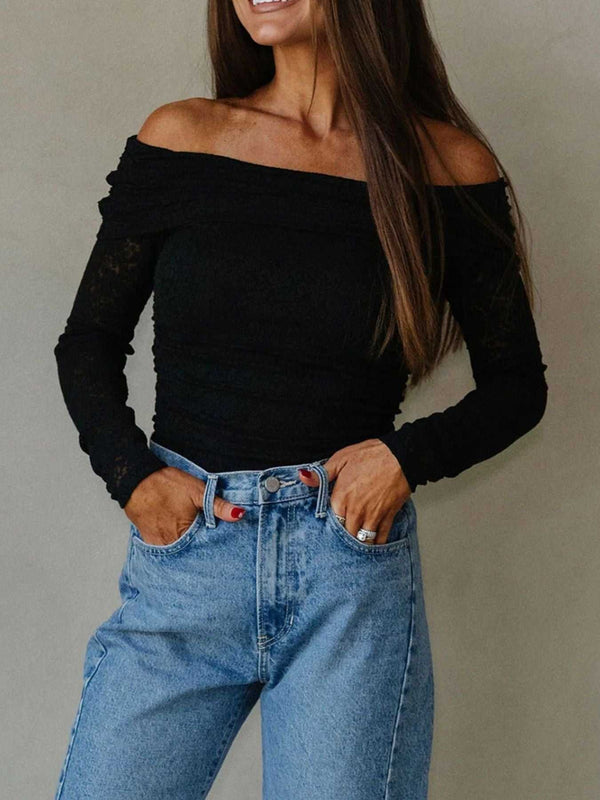 Floral Lace Off-shoulder Long Sleeve Slim Top 100100836297043 34 Affordable Fashion Under $100 Jerry's Apparel 