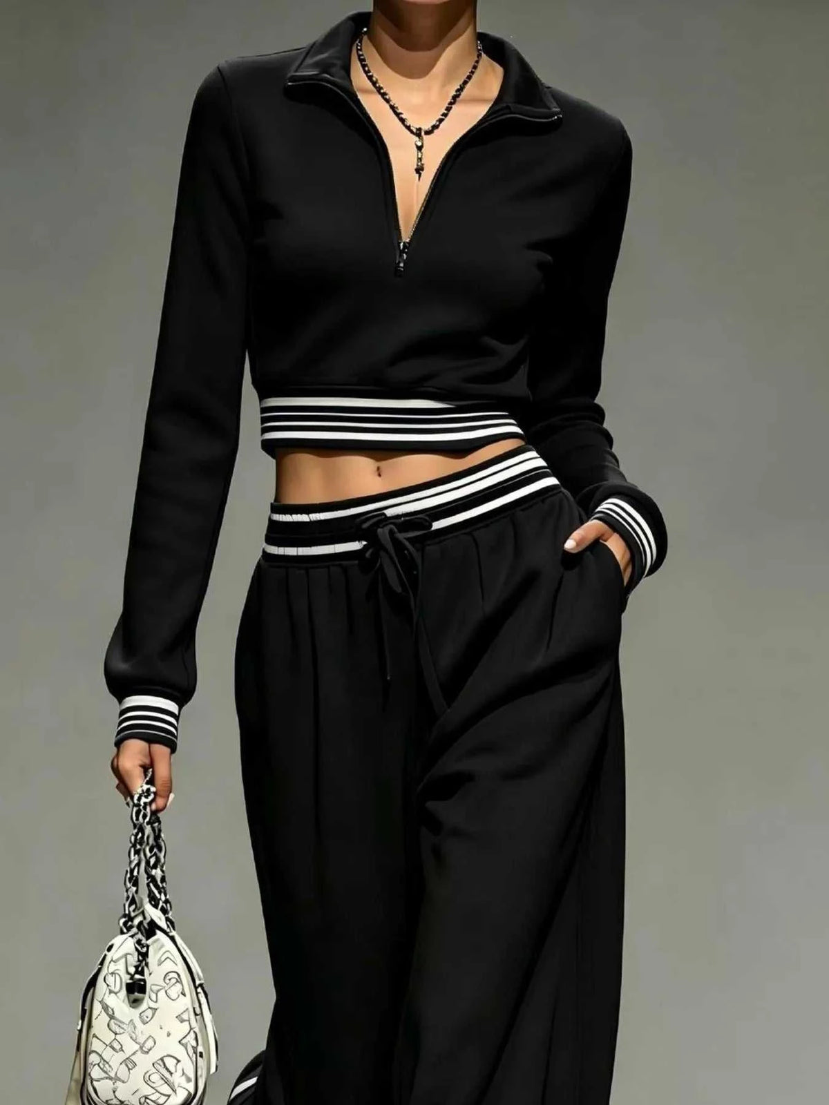 Full Size Half Zip Cropped Top and Pants Set Plus Size 101001454069686 52 Affordable Fashion Under $100 Jerry's Apparel 
