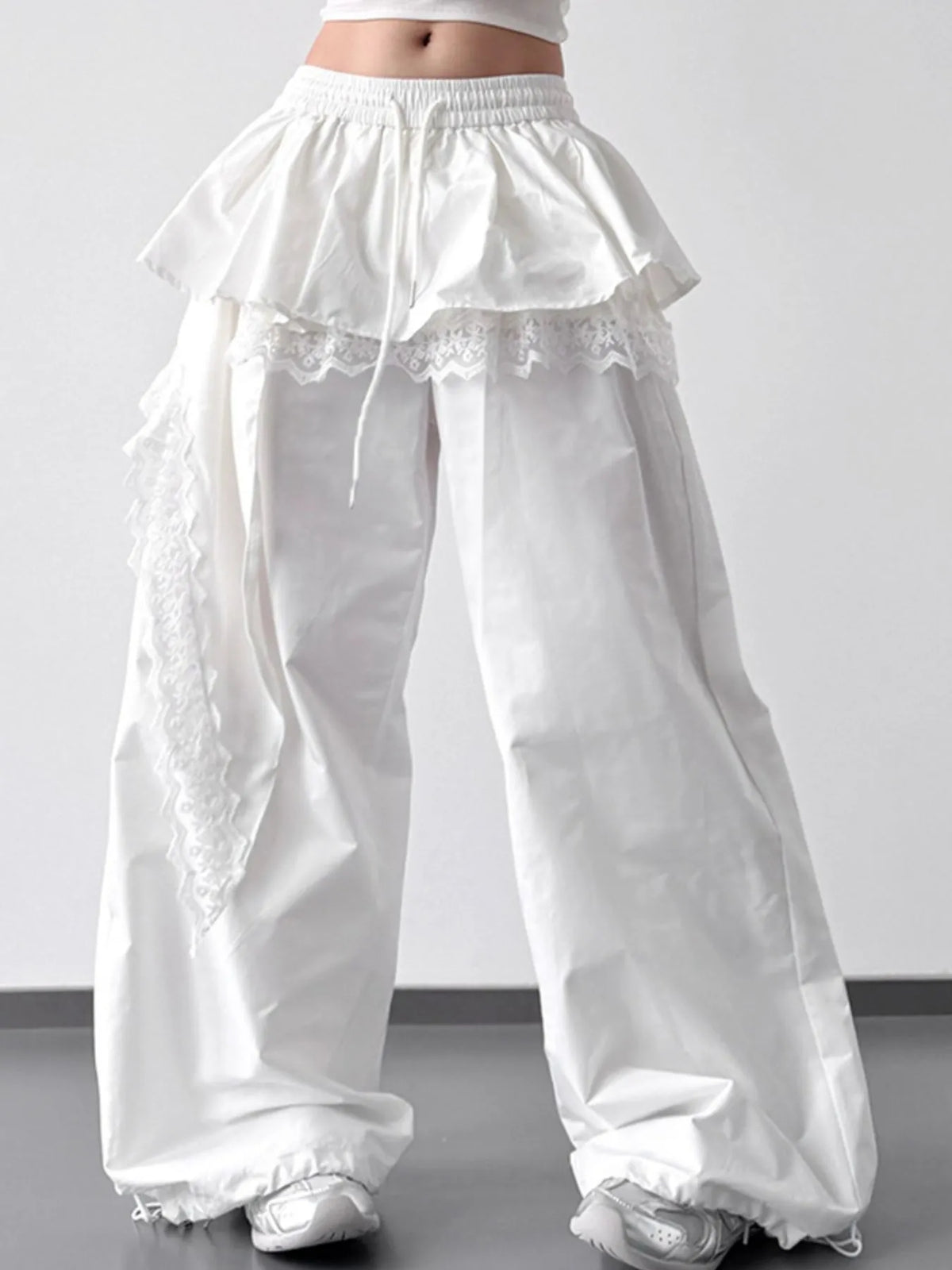 Lace Ruffled Wide Leg Pants