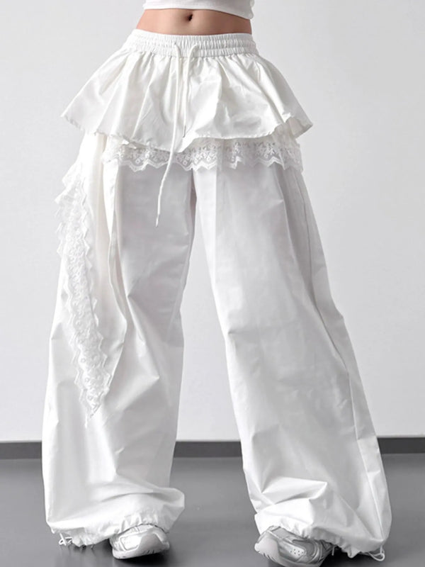 Lace Ruffled Wide Leg Pants