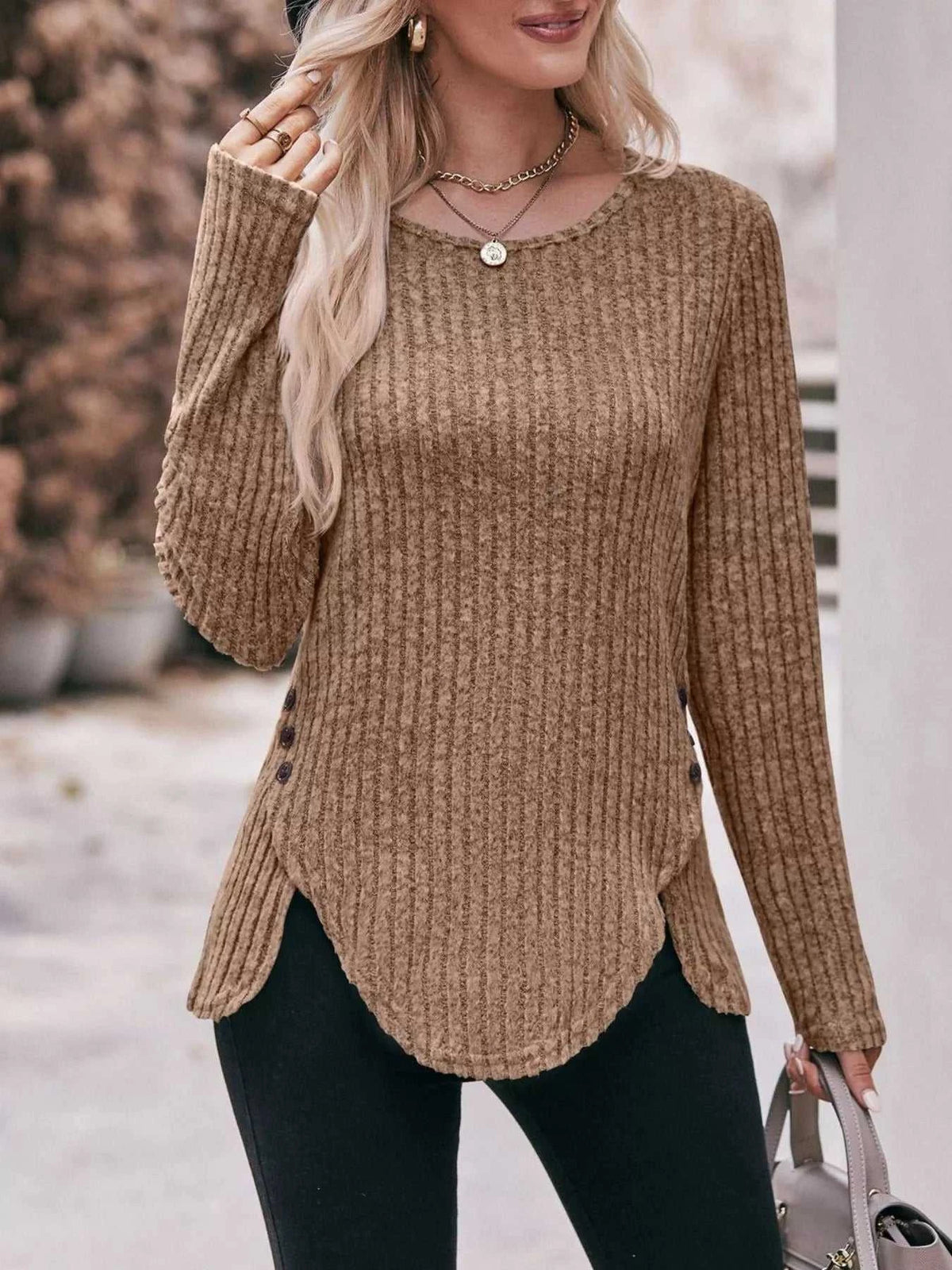 Ribbed Knit Long Sleeve T-Shirt 100100676091737 30 Affordable Fashion Under $100 Jerry's Apparel 