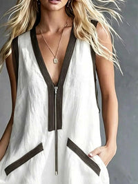 V-Neck Zipper Front Romper with Contrast Trim 100100294902441 37 Women's Romper Affordable Fashion Under $100 Jerry's Apparel 