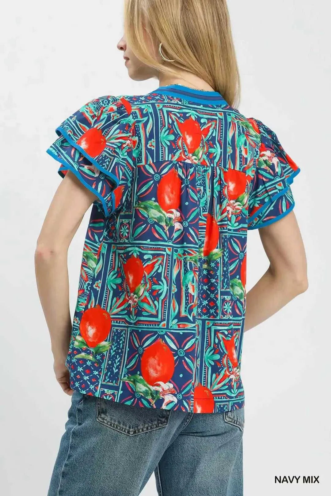 Umgee Abstract Print Flutter Sleeve Blouse 100100177261889 49 Affordable Fashion Under $100 Jerry's Apparel 