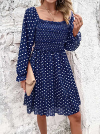 Devine Smocked Polka Dot Long Sleeve Dress 100100845229368 44 Affordable Fashion Under $100 Jerry's Apparel 