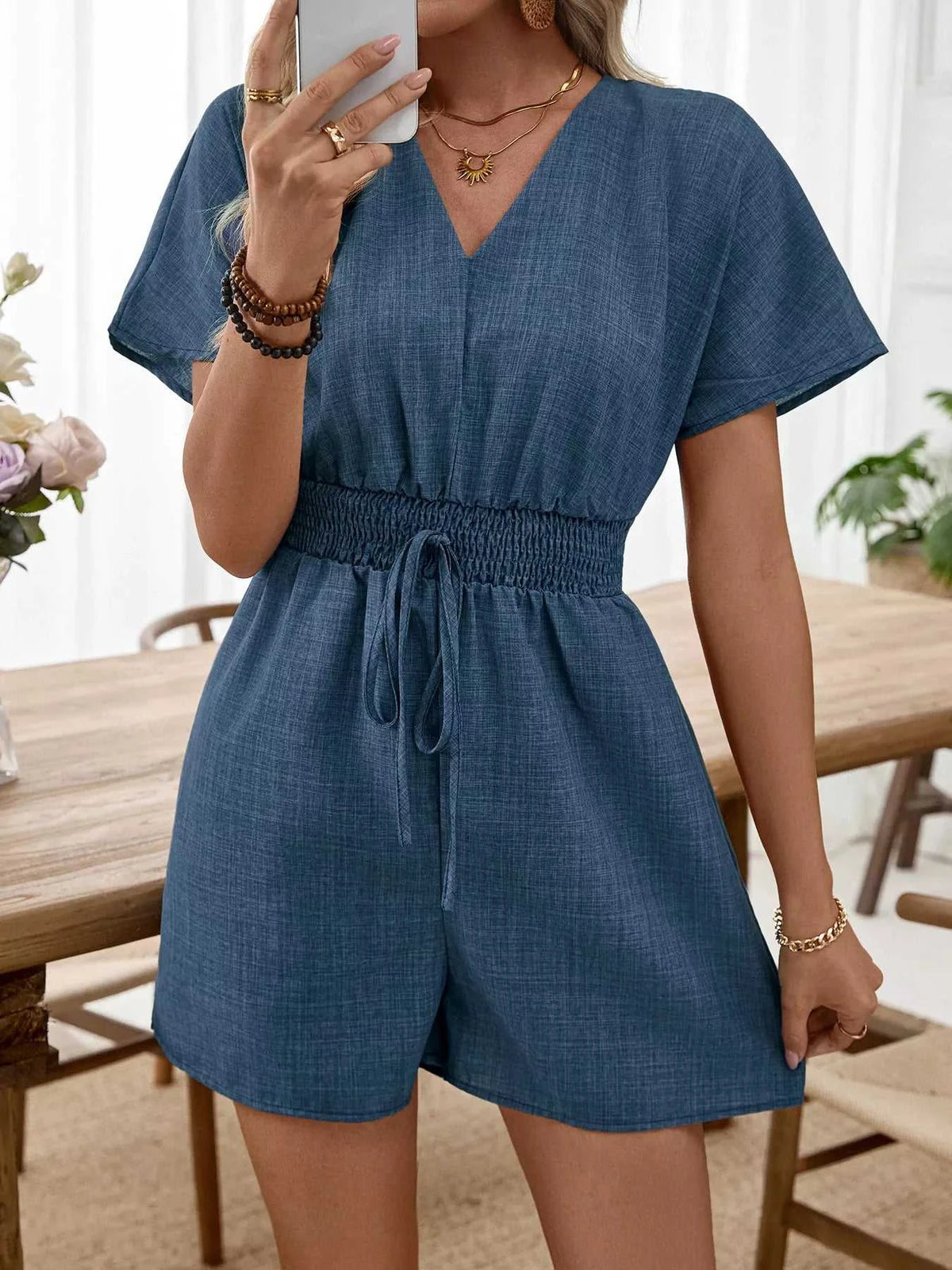 Casual V-Neck Elastic Waist Romper 100100707516722 32 Affordable Fashion Under $100 Jerry's Apparel 
