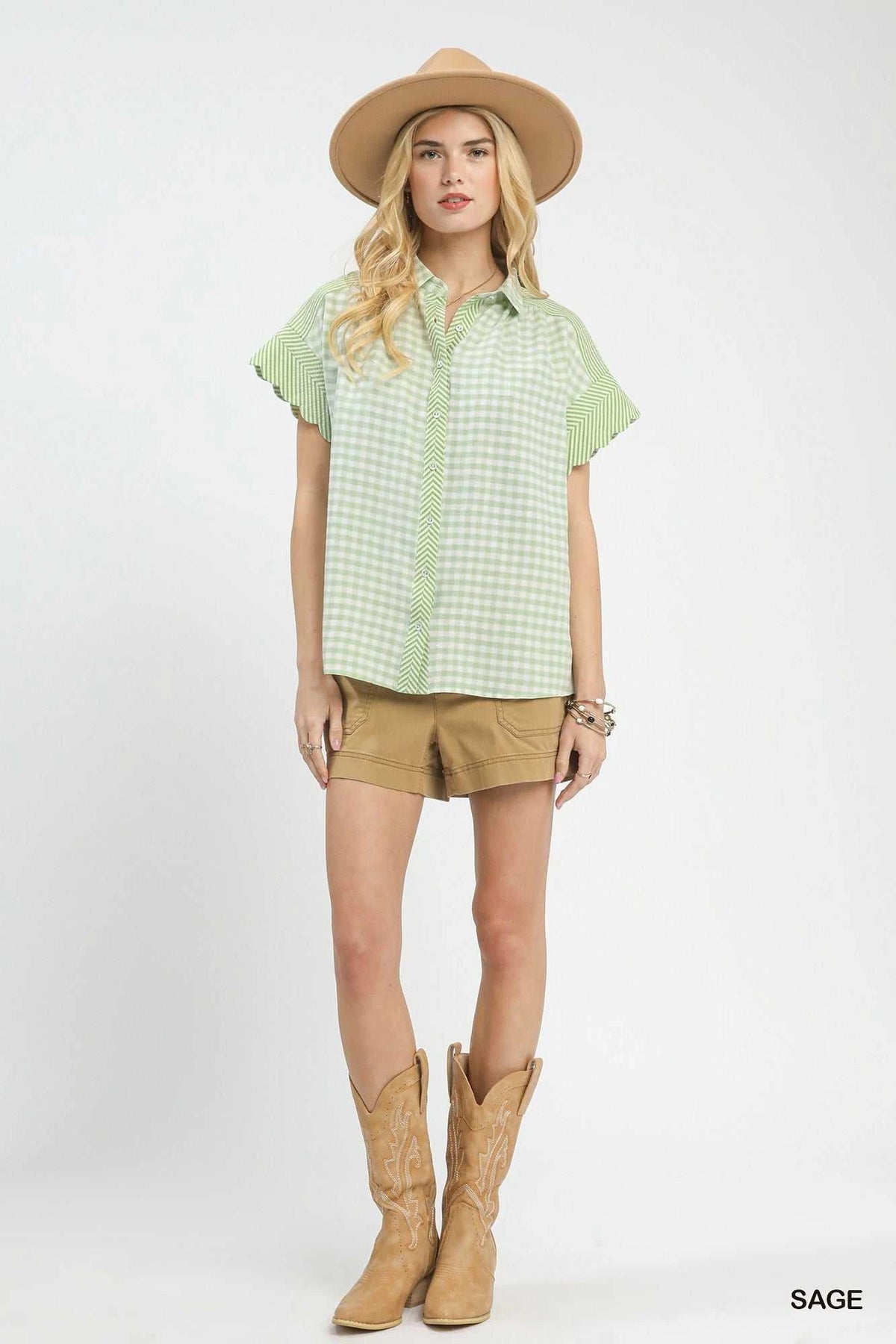 Mixed Gingham Short Sleeve Shirt 100100185101798 49 Affordable Fashion Under $100 Jerry's Apparel 