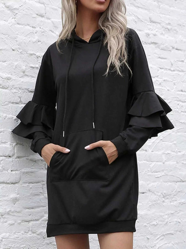 Ruffled Drawstring Long Sleeve Hooded Dress 100100539280670 42 Affordable Fashion Under $100 Jerry's Apparel 