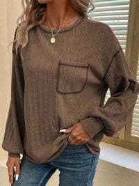 Mandy Contrast Stitching Round Neck Long Sleeve T-Shirt 100100832611725 32 Affordable Fashion Under $100 Jerry's Apparel 