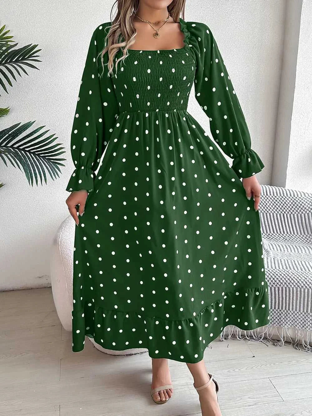 Polka Dot Flounce Sleeve Midi Dress 100100910600378 35 Gifts for Her Jerry's Apparel 