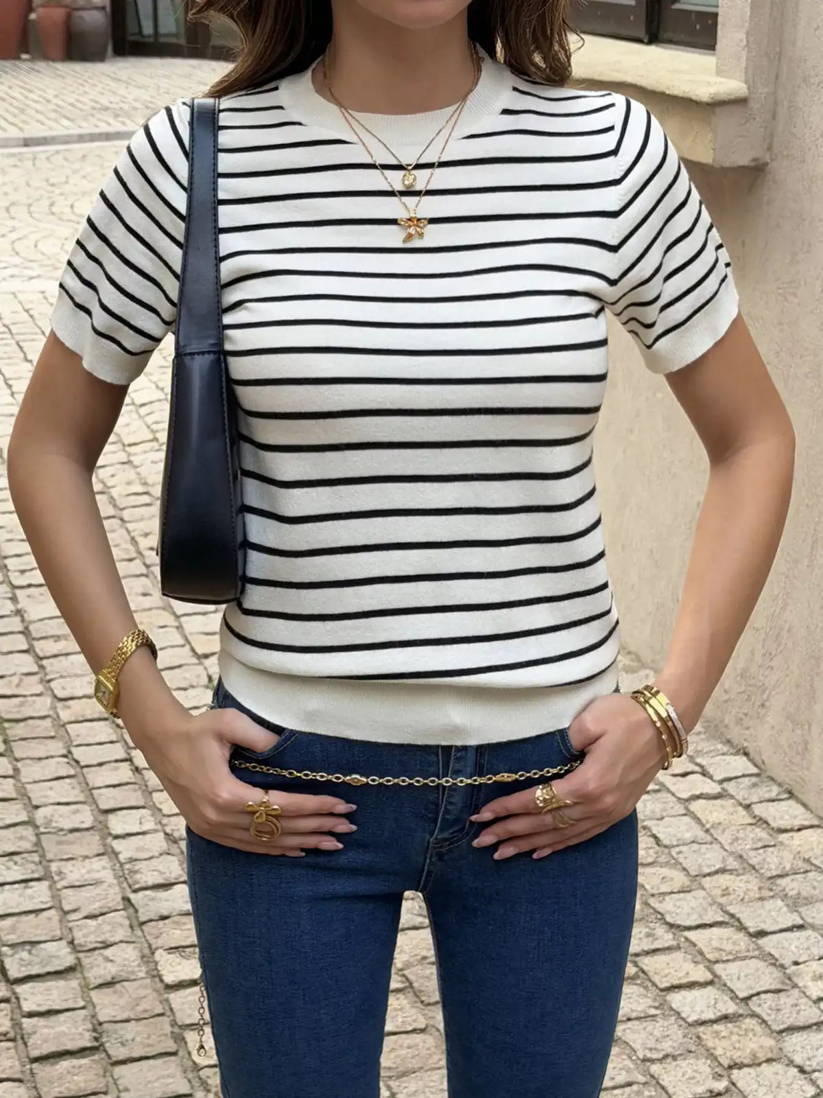 Striped Short-Sleeve Knit Top 101002443326699 45 Affordable Fashion Under $100 Jerry's Apparel 