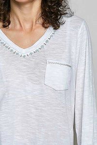 POL Contrast Hand-Stitch V-Neck Lightweight Knit Long Sleeve Top 100100786331083 43 Affordable Fashion Under $100 Jerry's Apparel 