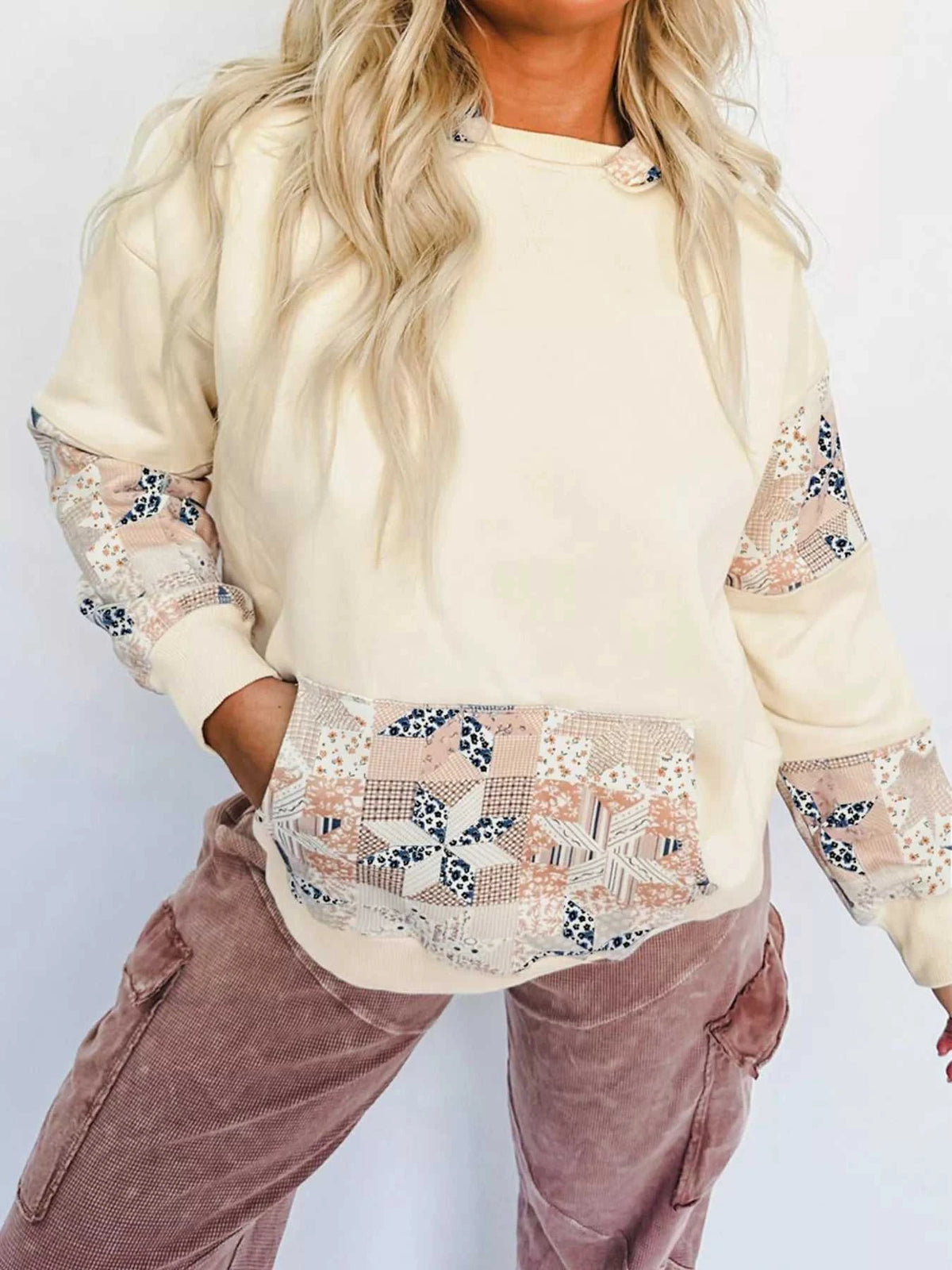 Geo Pattern Patchwork Hoodie with Kangaroo Pocket 100100667766233 45 Affordable Fashion Under $100 Jerry's Apparel 
