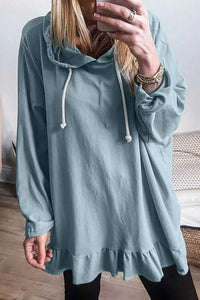 Solid Ruffled Hem Loose Fit Tunic Hoodie 100100230723975 36 Affordable Fashion Under $100 Jerry's Apparel 