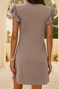 V-Neck Ruffled Cap Sleeve Dress