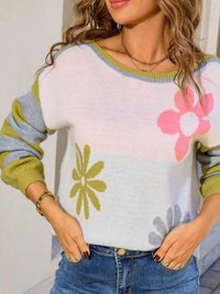 Floral Striped Sleeve Round Neck Sweater 100100273694398 49 Affordable Fashion Under $100 Jerry's Apparel 