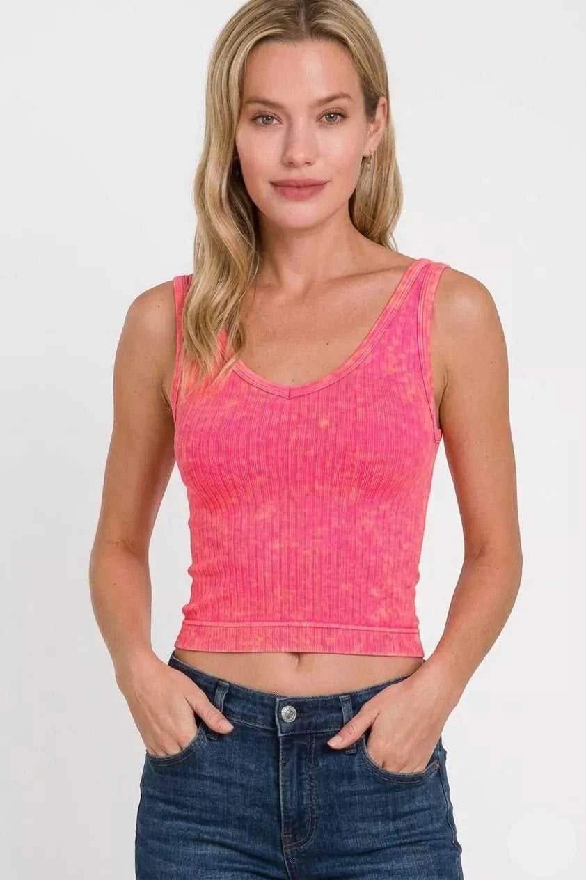 Zenana Washed Ribbed Seamless Cropped V-neck Tank Top 100100011441489 23 Affordable Fashion Under $100 Jerry's Apparel 