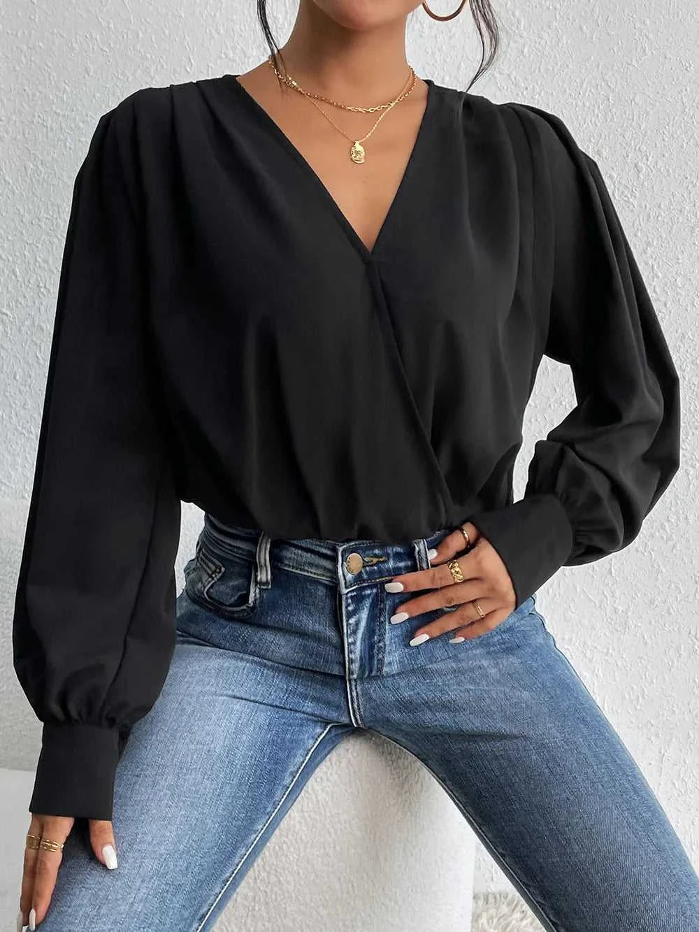 Perfee Surplice Ruched Long Sleeve Bodysuit 100100552521951 34 Gifts for Her Jerry's Apparel 