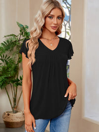 Ruched V-Neck Short Sleeve T-Shirt