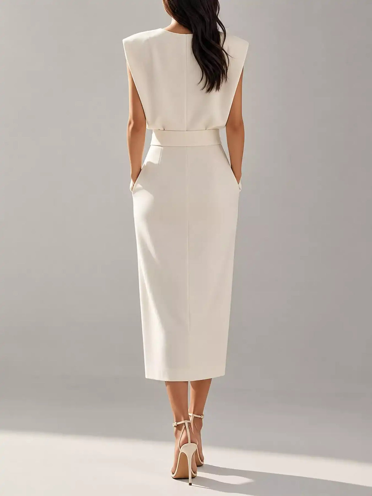 Sleeveless Midi Dress with Gold Button Detail and Side Slit 101001590890082 42 Affordable Fashion Under $100 Jerry's Apparel 