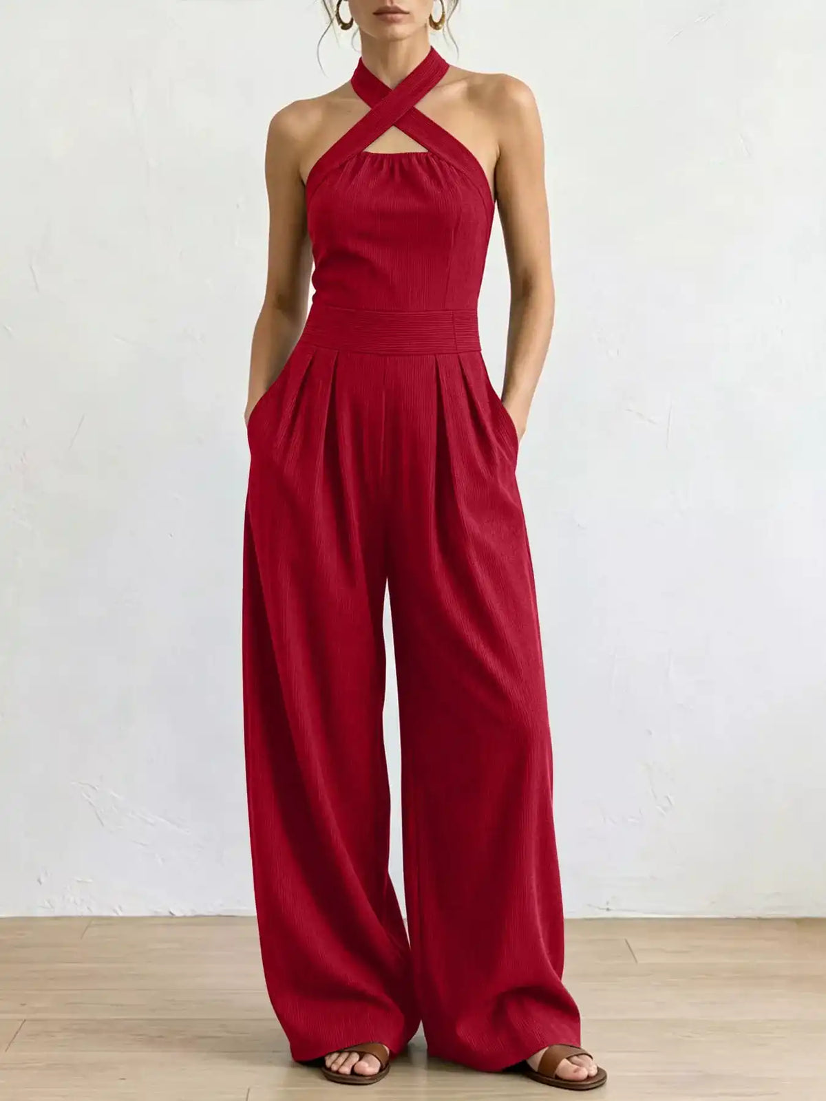 Full Size Halter Neck Wide-Leg Jumpsuit Plus Size 101001857800379 54 Affordable Fashion Under $100 Jerry's Apparel 