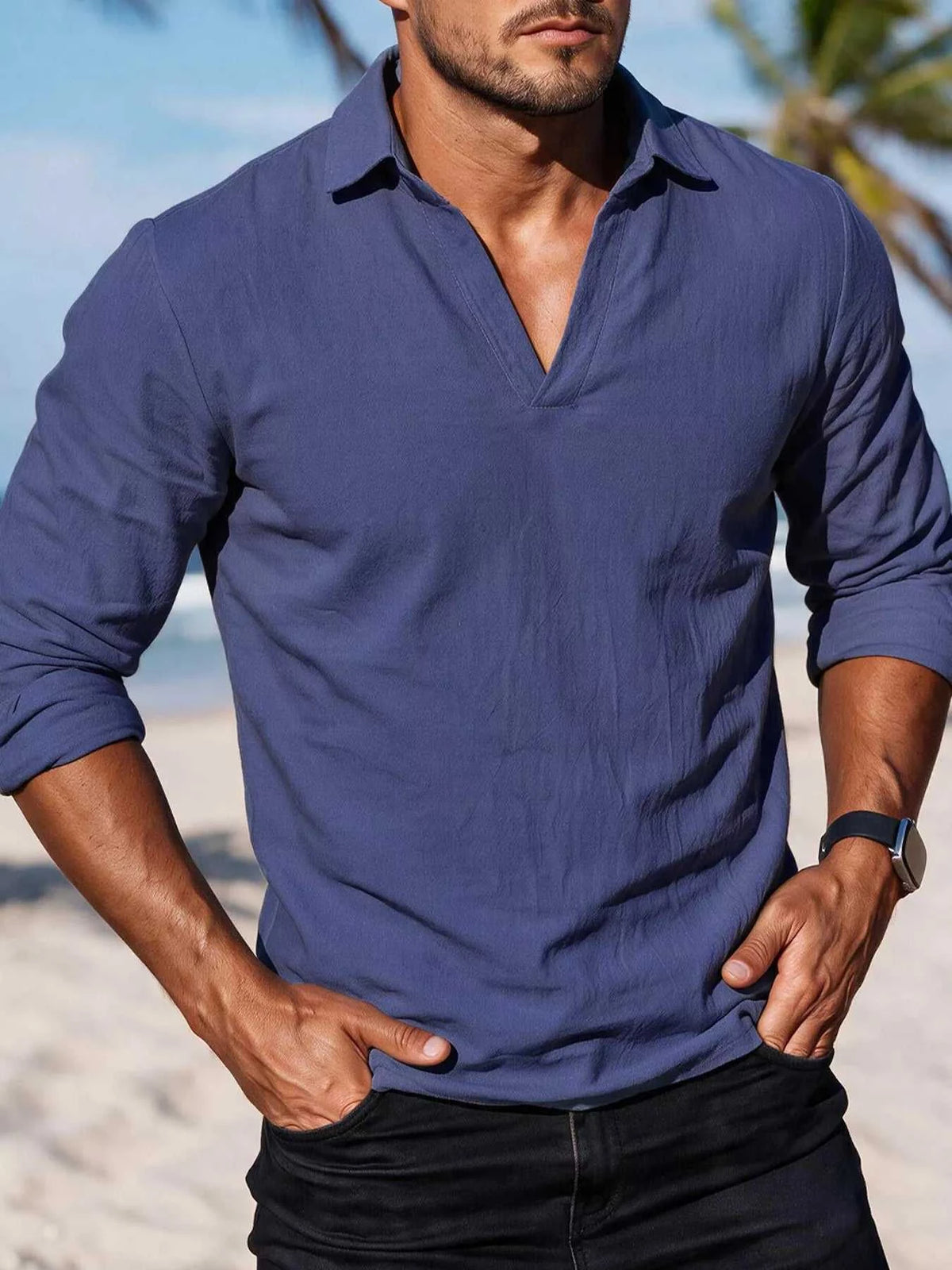 Men's Full Size Casual Long Sleeve Linen-Blend Shirt Plus Size 104001607793741 29 Affordable Fashion Under $100 Jerry's Apparel 