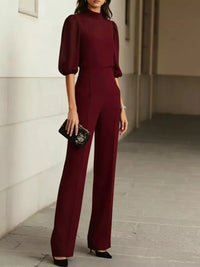 Mock Neck Puff Sleeve Top and Wide Leg Pants Set 101001448710869 73 Affordable Fashion Under $100 Jerry's Apparel 