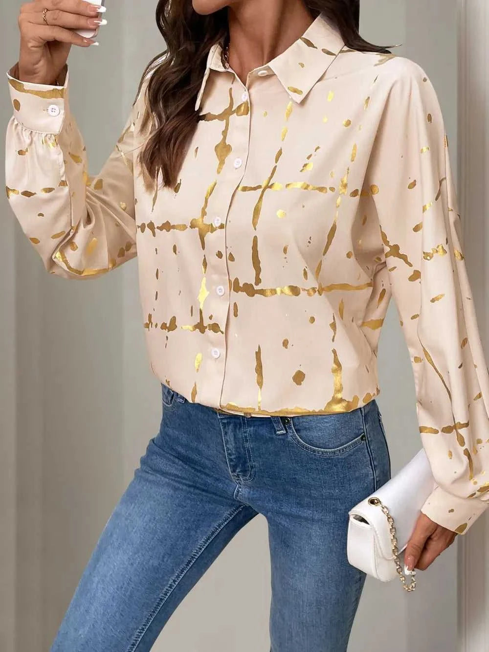 Perfee Printed Collared Neck Long Sleeve Shirt 100100022041032 35 Affordable Fashion Under $100 Jerry's Apparel 